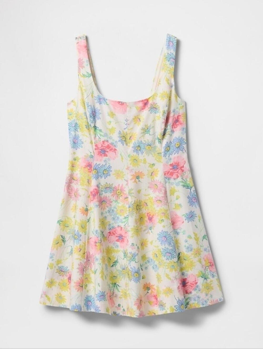 NWT Gap Linen-Blend Mini Dress Floral yellow pink white sundress MEDIUM - Picture 4 of 8